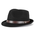 Black wool felt jazz hat featuring a brown leather band and metallic M buckle detail - 56-58CM(M) / Black-Coffee Belt