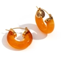Modern 18K gold plated stainless steel hollow C-shaped earrings with amber resin texture - Acrylic Round Tube C-Shaped Earrings - Gold Orange