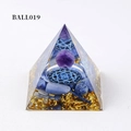 Orgone crystal pyramid with purple amethyst ball, blue stones, and gold foil base - Ball019