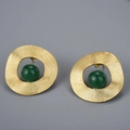 Minimalist S925 silver stud earrings with matte gold hammer texture and green stone - 18K Gold Plated - Aventurine (LFJA0084A2)
