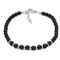 Men's beaded bracelet with matte black agate and porous lava stones with lobster clasp - Lava Stone Style (B088)