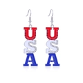 USA flag-themed drop earrings with red white blue enamel and sparkling rhinestones - Style 68-Alloy USA Letters Red White Blue Rhinestone Earrings