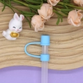 Blue silicone dust cap for 10mm drinking straws shown in a cute decorative setting - 10mm Straw Cap (Without Straw) / Light Blue