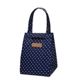 Borsa termica blu scuro a pois con toppa in pelle e manici robusti per il pranzo - Pois Blu Marino