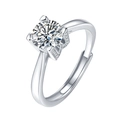 Adjustable crown six-prong silver ring with a 1-carat round brilliant cubic zirconia stone - Adjustable Open / J202 1 Carat