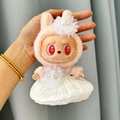Pink plush doll clothes and white wedding veil dress for Labubu party series figure - White Tulip Skirt / First And Second Generation Keychains Are Compatible With La Cloth Dolls. Dolls Not Included.
