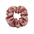 Pink satin scrunchie with silky finish and elegant pleats on white background - Rose Gold