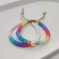 Böhmisches Regenbogen-Perlenarmband Set mit Barockperlen und verstellbarem Quasten - Regenbogenfarbenes Set - Mit Perle