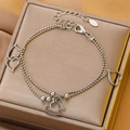 Double-layered silver stainless steel bead chain bracelet with hollow heart pendants - Stainless Steel Silver Hollow Heart Anklet (10854)