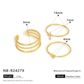 Three-piece stainless steel ring set with zircon cross and heart detail, waterproof finish - Three-Piece Ring Set (NB-R24279)