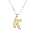 Gold two-tone letter K pendant necklace with white zircons on a thin box chain - Letter K