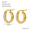 Polished 15mm round 18k gold plated stainless steel hoop earrings with inlaid zircons - 15mm