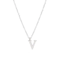Silver V-letter necklace with sparkling micro-pave cubic zirconia on an O-chain - Silver-V