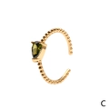 Adjustable 18K gold-plated bubble ring featuring a pear-cut green zircon stone - Olive Green Pear / Adjustable Open