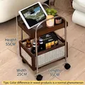 2-tier walnut wood storage cart with silver metal frame and white woven basket details - 2-Tier Mobile Trolley (Burnt Color Set)