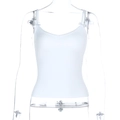 Detailed close-up of white slim fit camisole top featuring delicate bow strap accents - XS / White