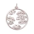 Polished round hollow pendant with sparkling zircon lip patterns for DIY jewelry - M184315W Lip Hollow Disc Silver