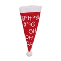 Christmas non-woven red hat with white Deck The Halls embroidery and pom-pom detail - Text Style