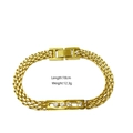 Detail of golden watchband link bracelet with four clear zircons and 18cm length specification - Diamond-encrusted Bracelet