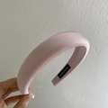 Pink matte satin wide headband with handmade label for a high top hairstyle look - Pink