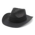 Detailed view of black woven straw fedora hat featuring classic triple-pleat band detail - M (56-58cm) / Black