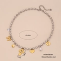 Collana in acciaio inox argento con croce dorata, perla e ciondolo a cuore - Combinazione Croce e Perla (1# Croce)