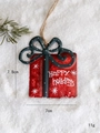 Vintage red gift box iron Christmas ornament with black bow and Happy Holidays script - Square Gift Box Style (D款)
