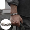 Hip-Hop Vintage Silber Manschettenarmband für Herren mit geflochtenem Fischschwanz-Muster - Fischmuster Geflecht