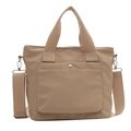 Large beige Oxford cloth tote bag with dual handles and adjustable shoulder strap - Khaki