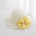 Detailed view of kids' white knit sun hat featuring a large yellow daisy fabric flower - Big Bow White / Circumference 50-53cm / Cream