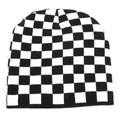 Detail shot of black and white checkerboard knit beanie showing premium fabric texture - One Size(Elastic) / Checkered