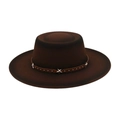 Brown gradient wool felt jazz hat with wide brim and silver star studs on leather band - One Size (M Top) / Coffee (Brown Leather Star)