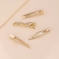 Set of 4 minimalist gold geometric metal hair clips in various sleek fashion styles - Four-Piece Set