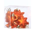 Set of 12 bright orange electroplated star ornaments with gold strings in a clear box - Bronze