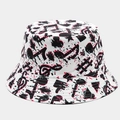 White bucket hat featuring glitch style musical note print and casual cotton design - M (56-58cm) / Reversible Black and White Glitch Art Print
