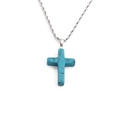 Zilveren gedraaide ketting met turquoise-stijl kruishanger op een witte achtergrond - Turkoois