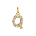18k gold plated letter Q pendant charm with sparkling cubic zirconia inlay - Gold-Q