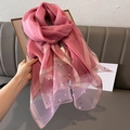 Pink faux silk shawl with white pearls and gold glitter stripes for women's sun protection - Watermelon red
