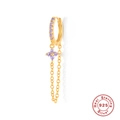S925 Silber Creolen mit goldenen Blumenanhängern und violetten Kristallsteinen - Einzeln Gold-Violetter Zirkonia