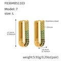 Detailed size and specs of U-shaped gold earrings with green gradient zircon inlay - Large / Green