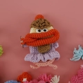 Handmade crochet sausage mouth key case in purple dress with orange scarf and metal ring - Purple Dress