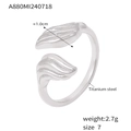 Silver-finished titanium steel open ring with unique textured leaf design, size 7 - One Size US 7 / Leaf Style (A880-Silver)