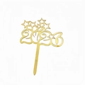 Macro shot of 2025 golden acrylic cake topper with star patterns for New Year party decor - Gold 2026 Model A