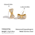 Detailed view of 0.6x1.24cm stainless steel bow earrings with sparkling crystal inlay - Gold Bowknot Inlaid Zirconia Style (YYE023756)