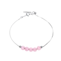 Silver chain bracelet with five pink gemstone beads and adjustable slide clasp - Platinum Plated Pink Round Bead Adjustable Bracelet 1.71g