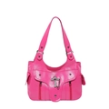 Borsa a spalla in PU rosa con trama litchi, ciondolo a croce e dettagli con zip metalliche - Rosa Rosso