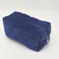 Navy blue plush pencil case with quilted heart pattern and metallic zipper closure - Heart Quilted Standard / Navy Blue