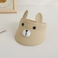 Detail of straw sun visor for kids featuring cute animal ears and breathable texture - One Size / Beige