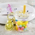 Bubble tea liquid keychain with yellow fluid, colorful beads, and gold bell pendant - Lanyard Style / Lemon Yellow