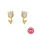 Boucles d'oreilles tulipes en argent 925 doré avec cristal de quartz en forme de poire - Argent 925 / Doré